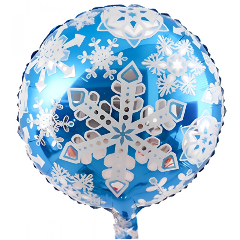 Ballon hélium rond bleu avec flocons de neige